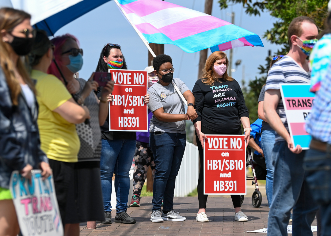 Opponents of several bills targeting transgender youth at Alabama State House.