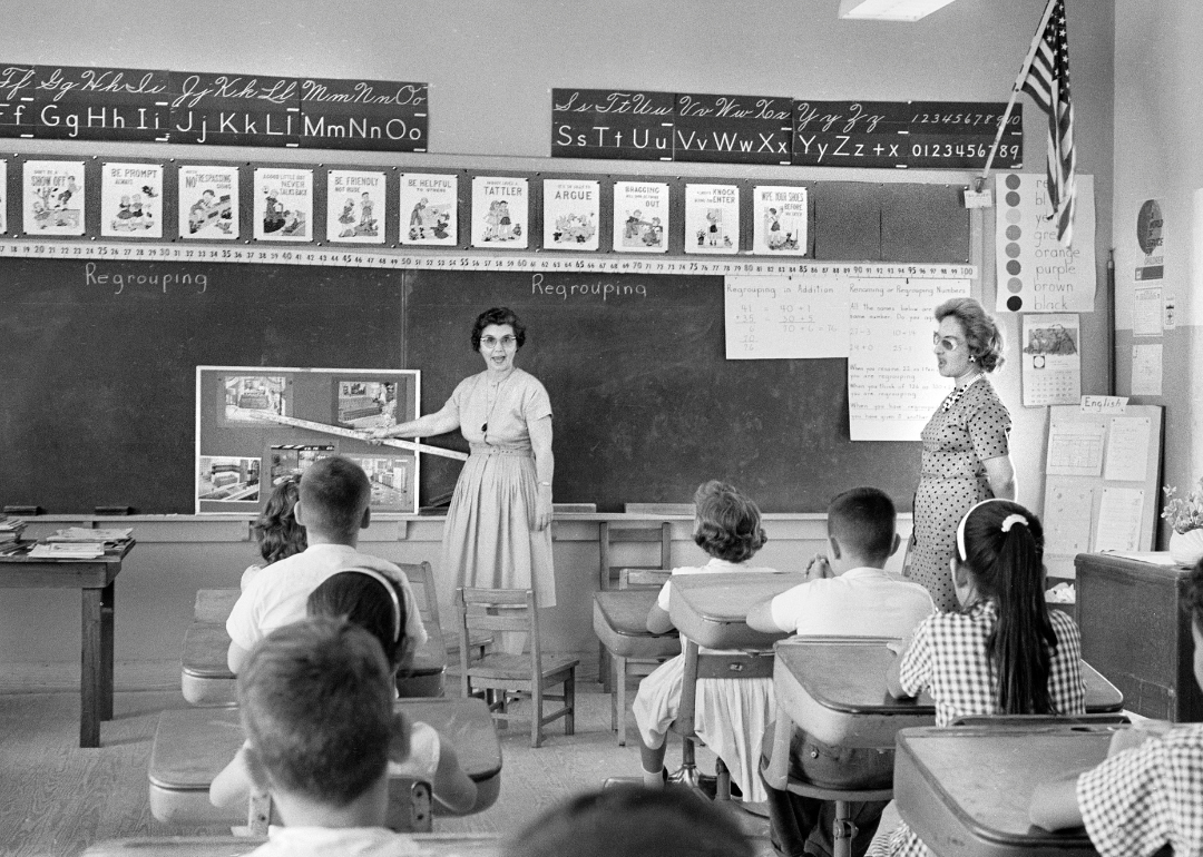 Cuban refugee students and teacher in Miami classroom.