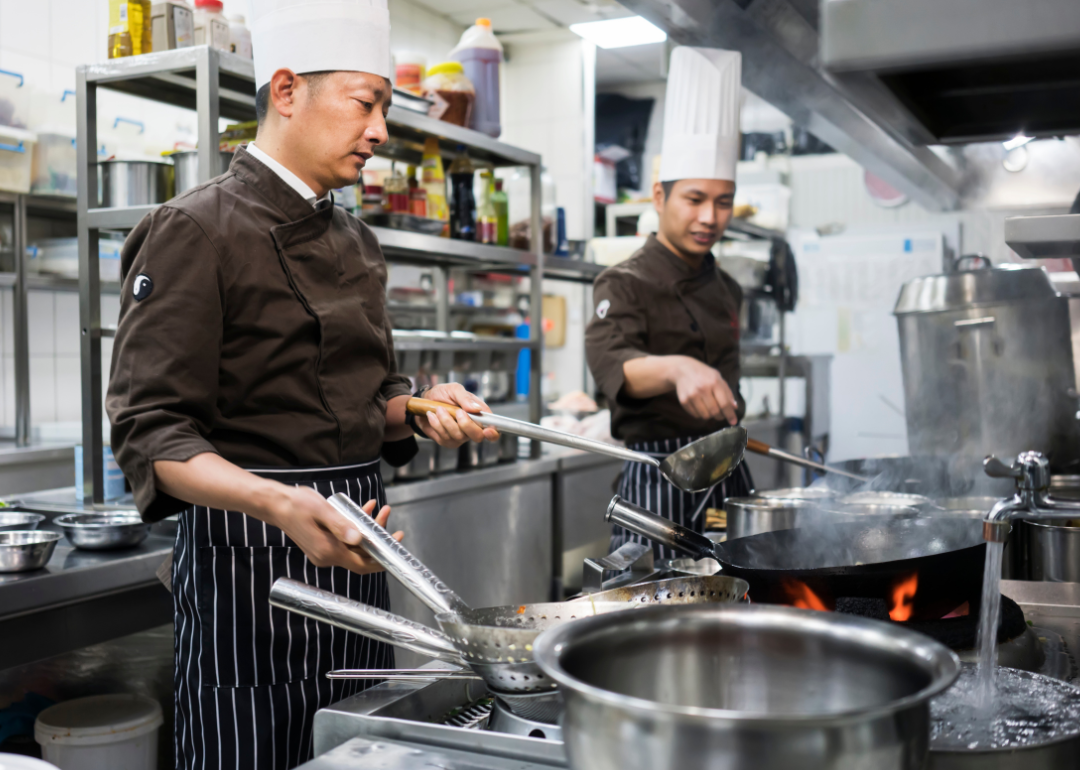 Two cooks in commercial kitchen