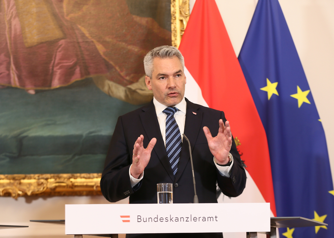 Chancellor Karl Nehammer speaking in Vienna.