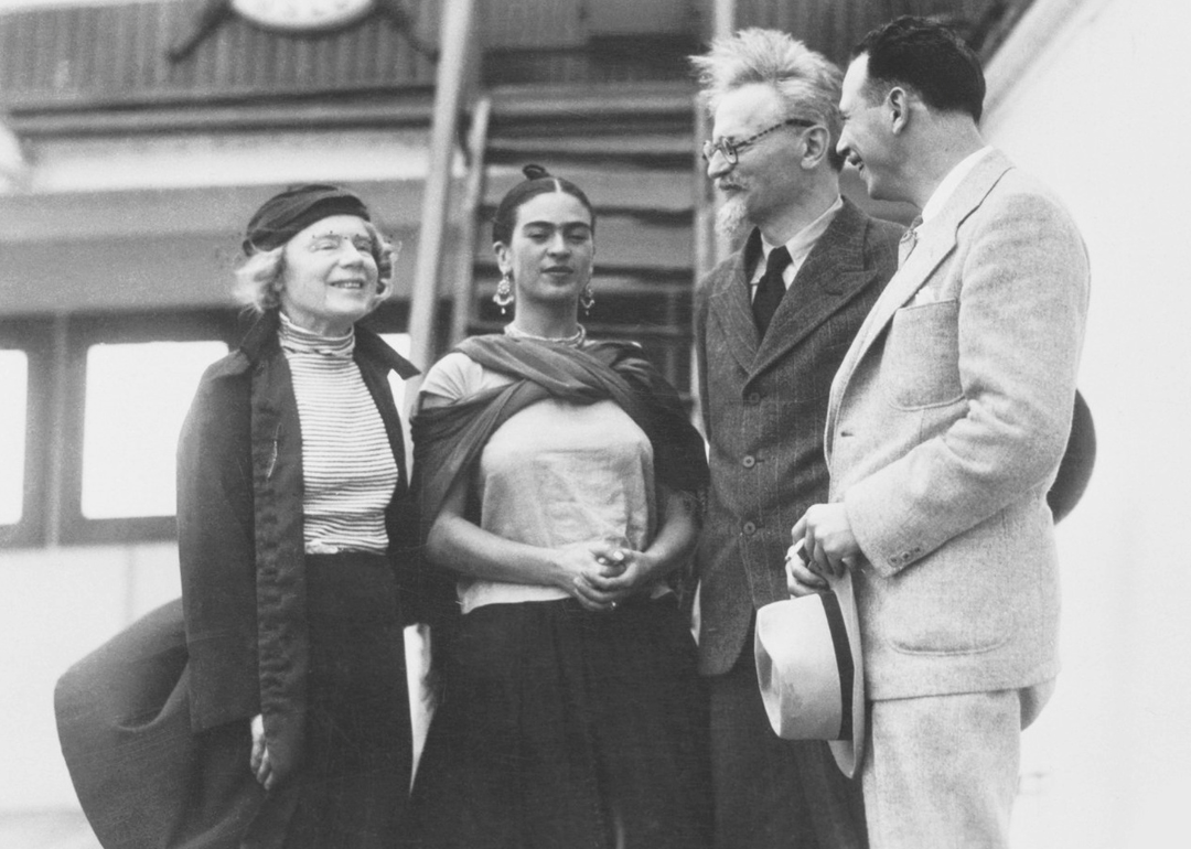 Frida Kahlo with Leon Trotsky and his wife Natalia Sedova.