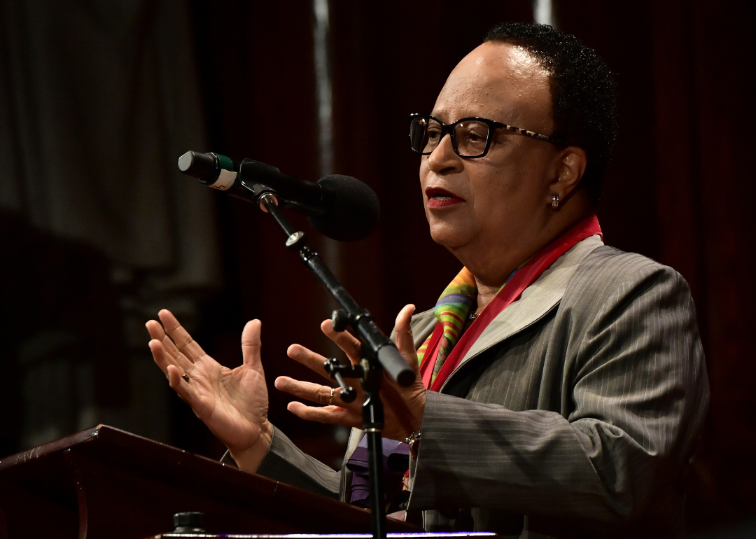 Shirley Ann Jackson speaking at Harvard University.