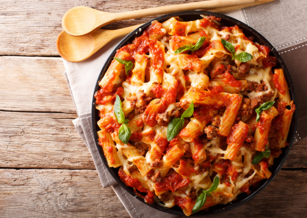 Baked ziti with bolognese sauce