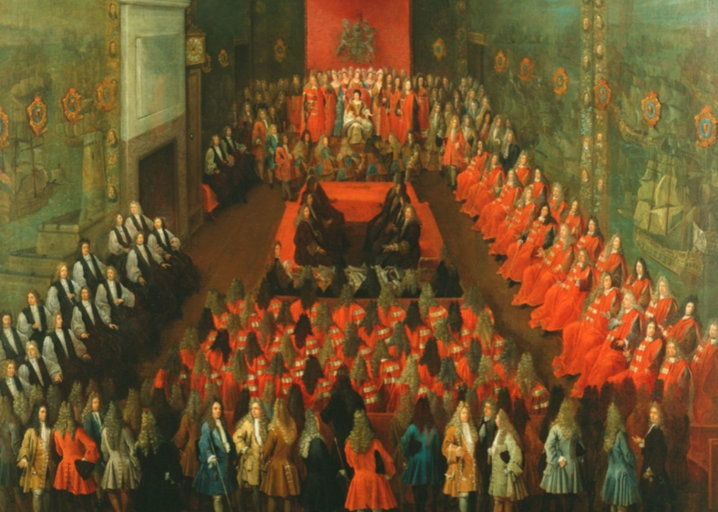 Painting of Queen Anne in the House of Lords