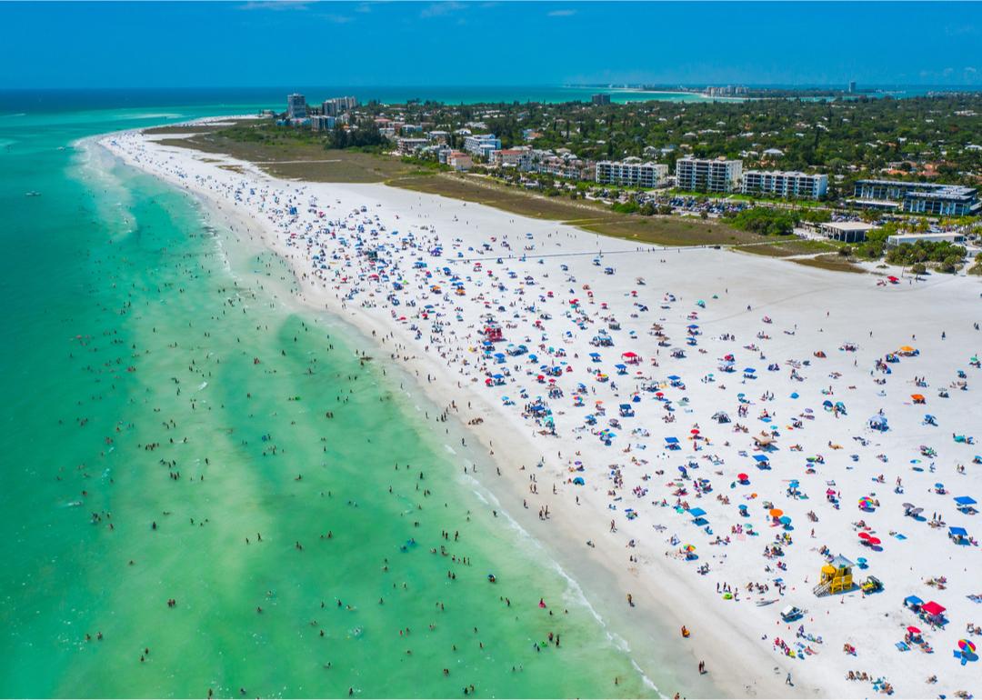 An aerial view of a sandy beach in Ridge Wood Heights, Florida.