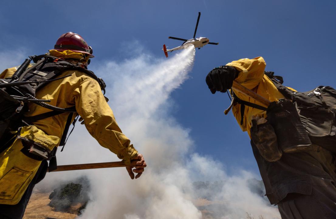 Firefighters prepare for wildfire season with a controlled burn training in San Rafael, California.