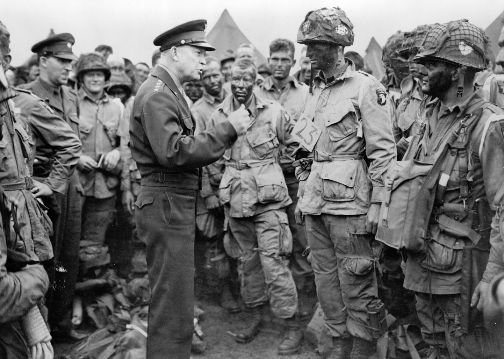 Gen. Dwight D. Eisenhower gives the order of the day, 