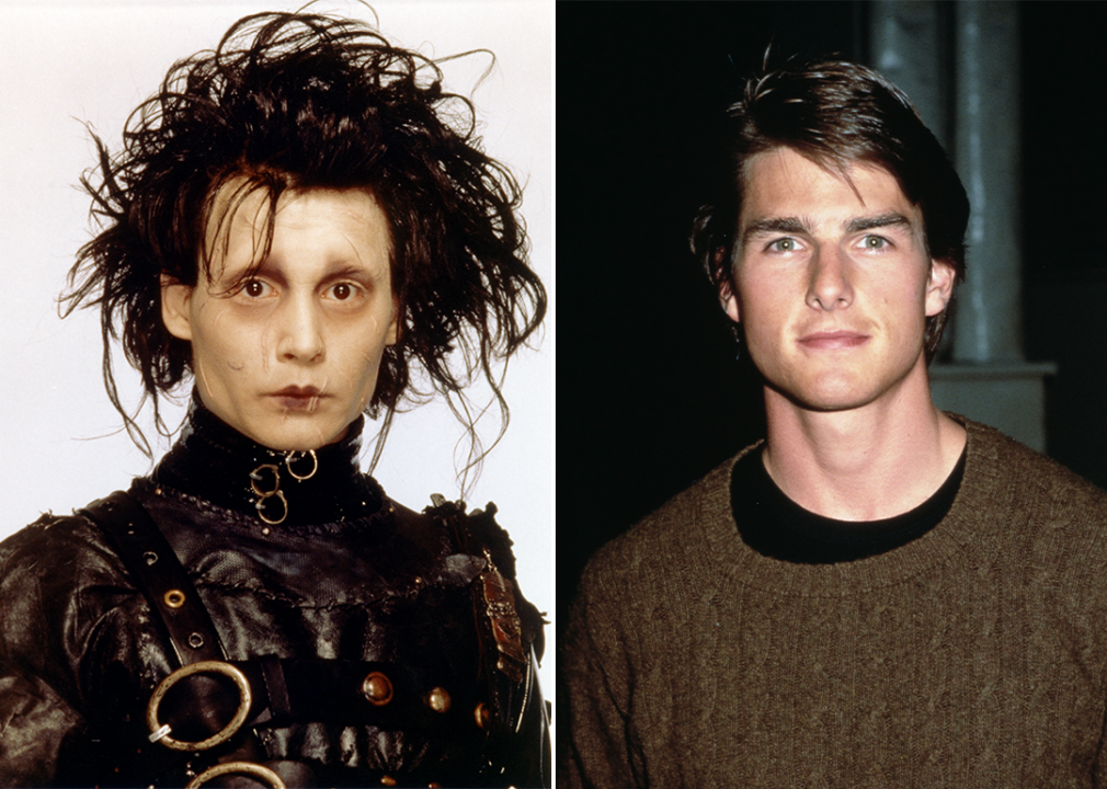 On left, Johnny Depp as Edward Scissorhands; on right, Tom Cruise in 1990.