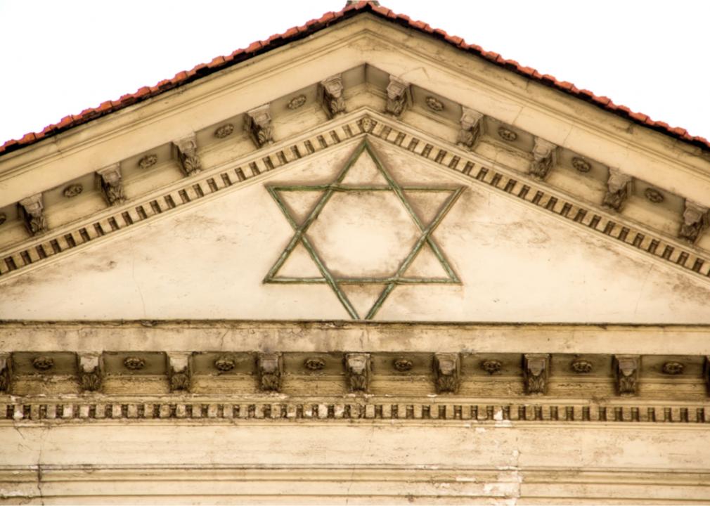 A picture of a building with the star of David on it. 