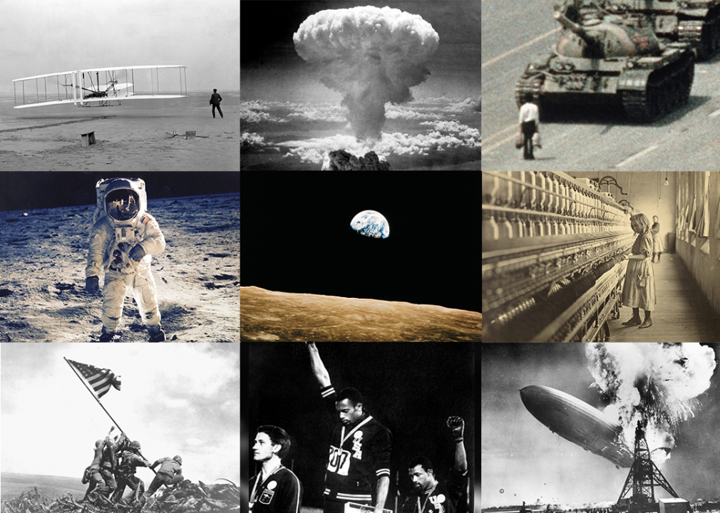 Collage of 9 iconic photographs.
