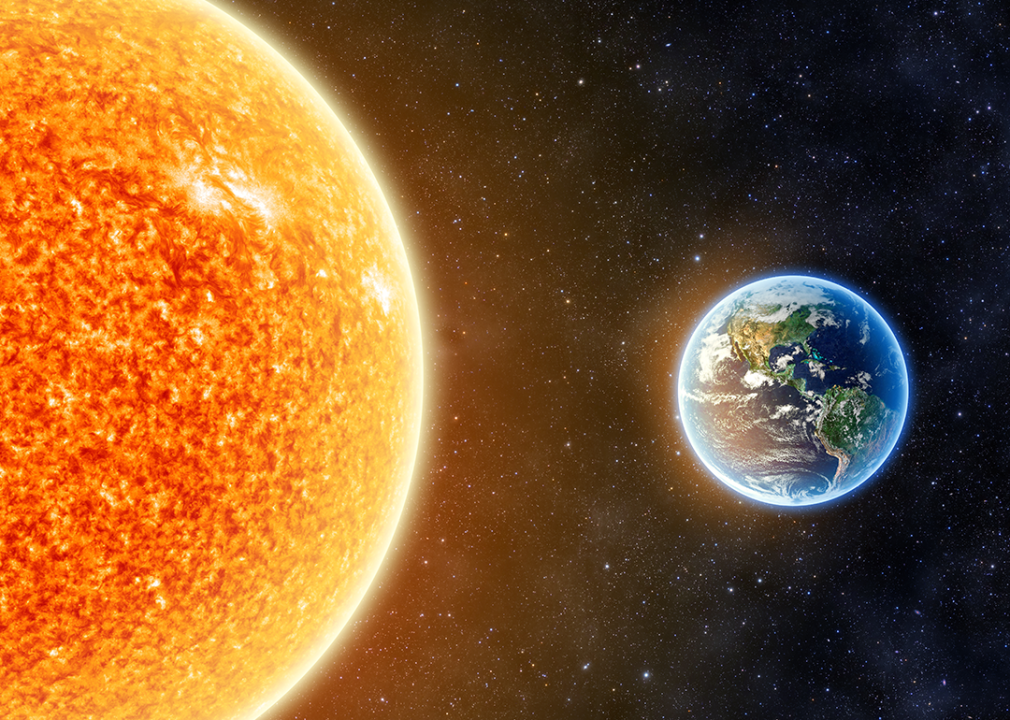 Illustration showing the Earth and sun.