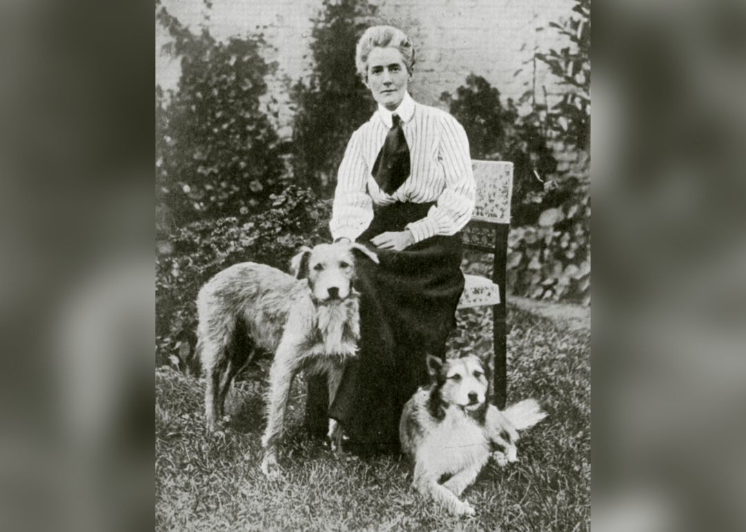 Edith Cavell with her pet dogs.