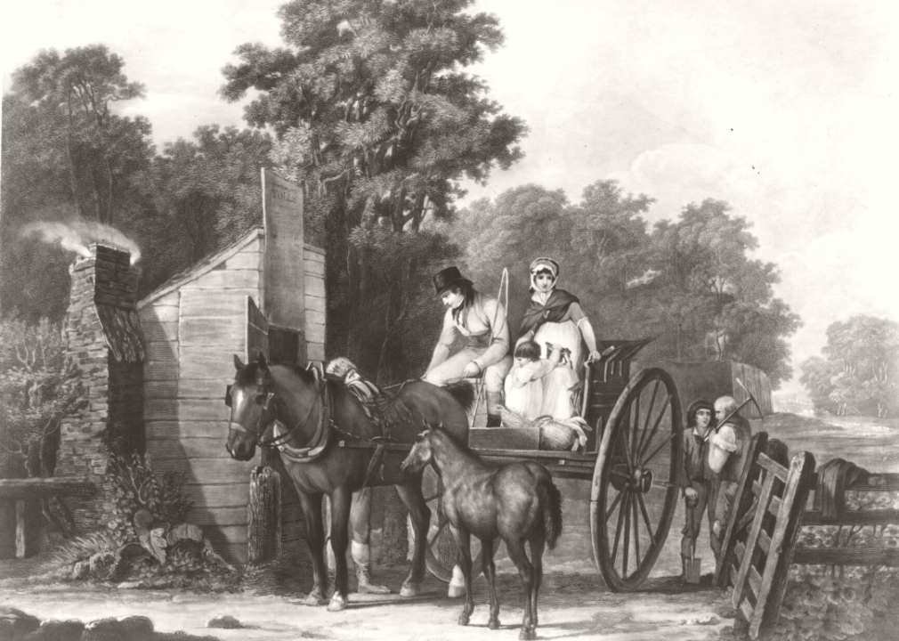 Illustration of horse and carriage passing through a turnpike gate