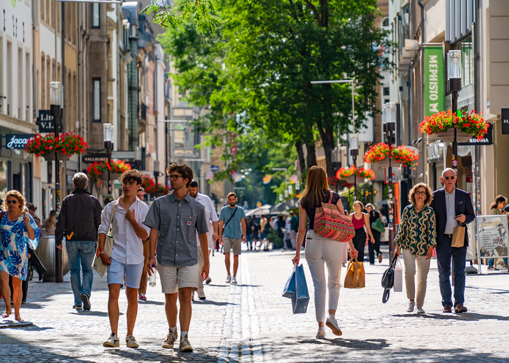 Tourists waking on the street in Luxembourg City.