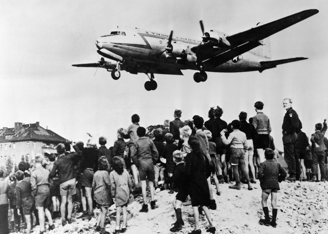 Berlin airlift brings supplies to the blockaded city.