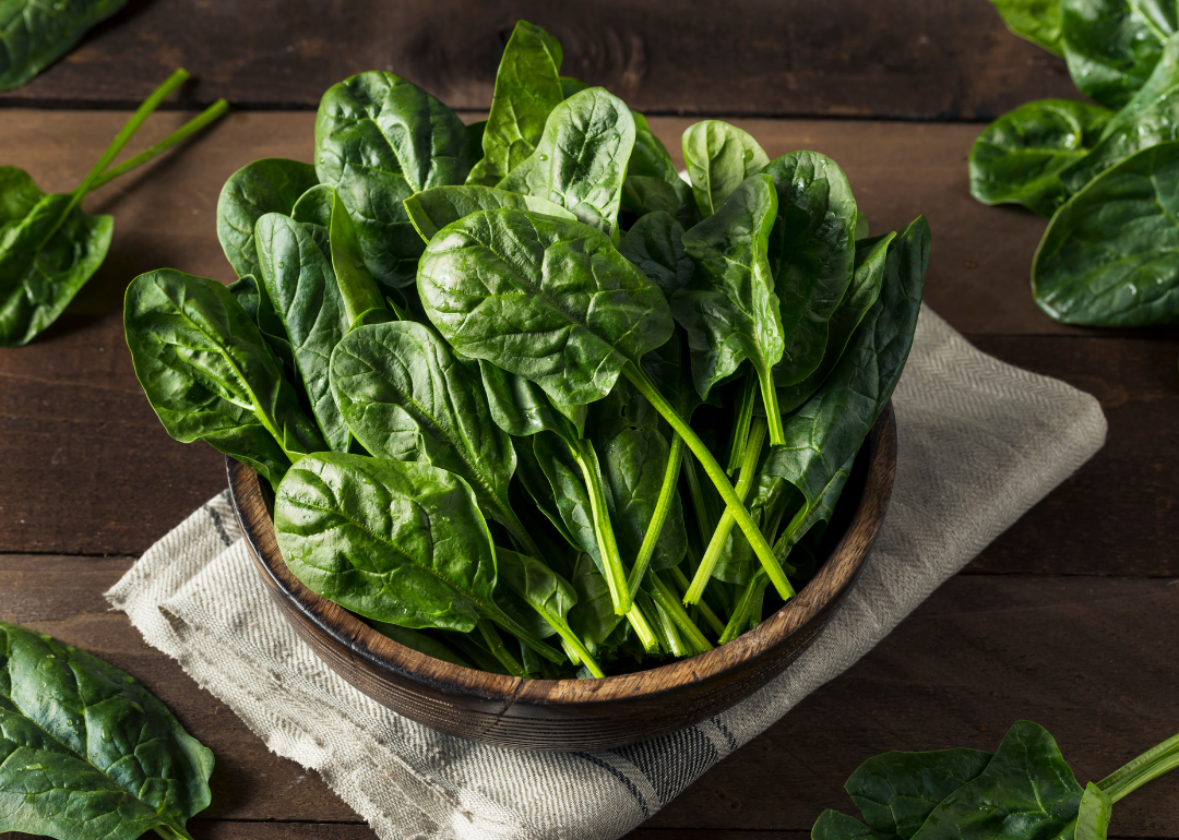 Bowl of fresh spinach.