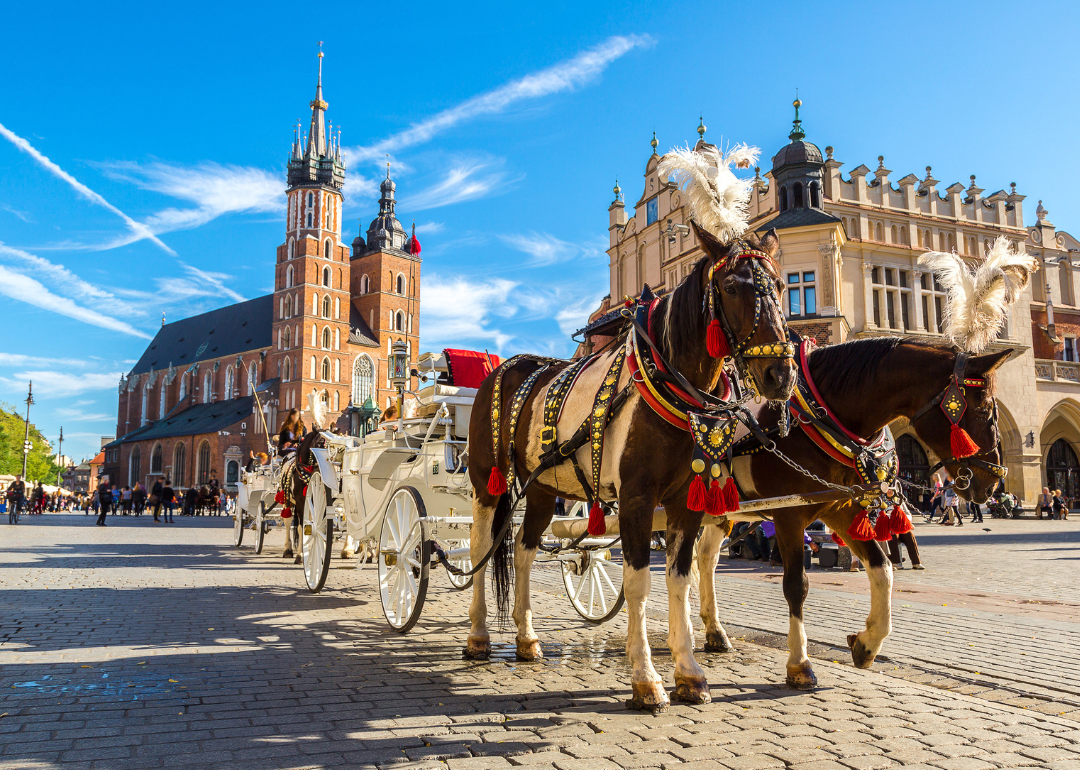Horse carriages in Krakow’s main square.
