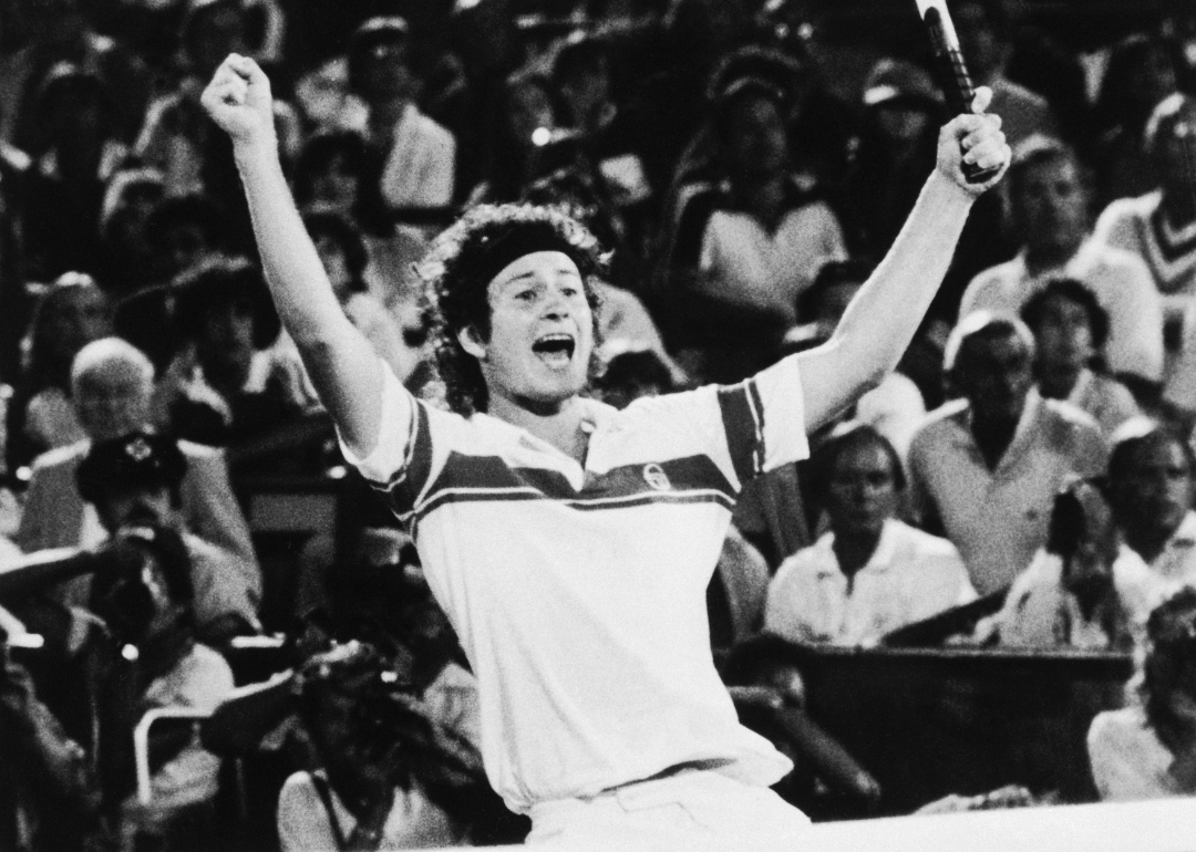 John McEnroe celebrates after defeating Bjorn Borg in the US Open.