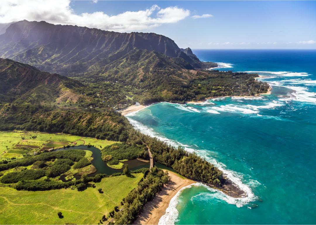Aerial view of Kauai mountains.
