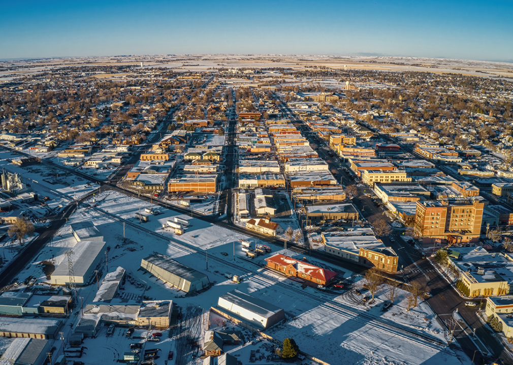 Aerial view of Scottsbluff in winter.