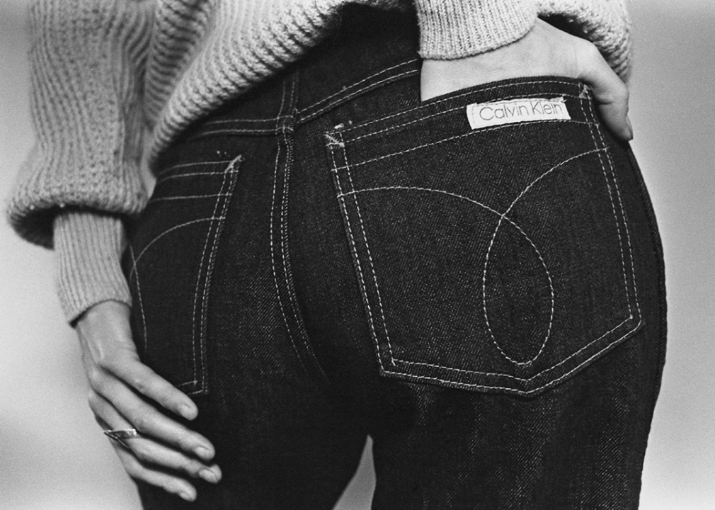The back pocket of a pair of Calvin Klein jeans