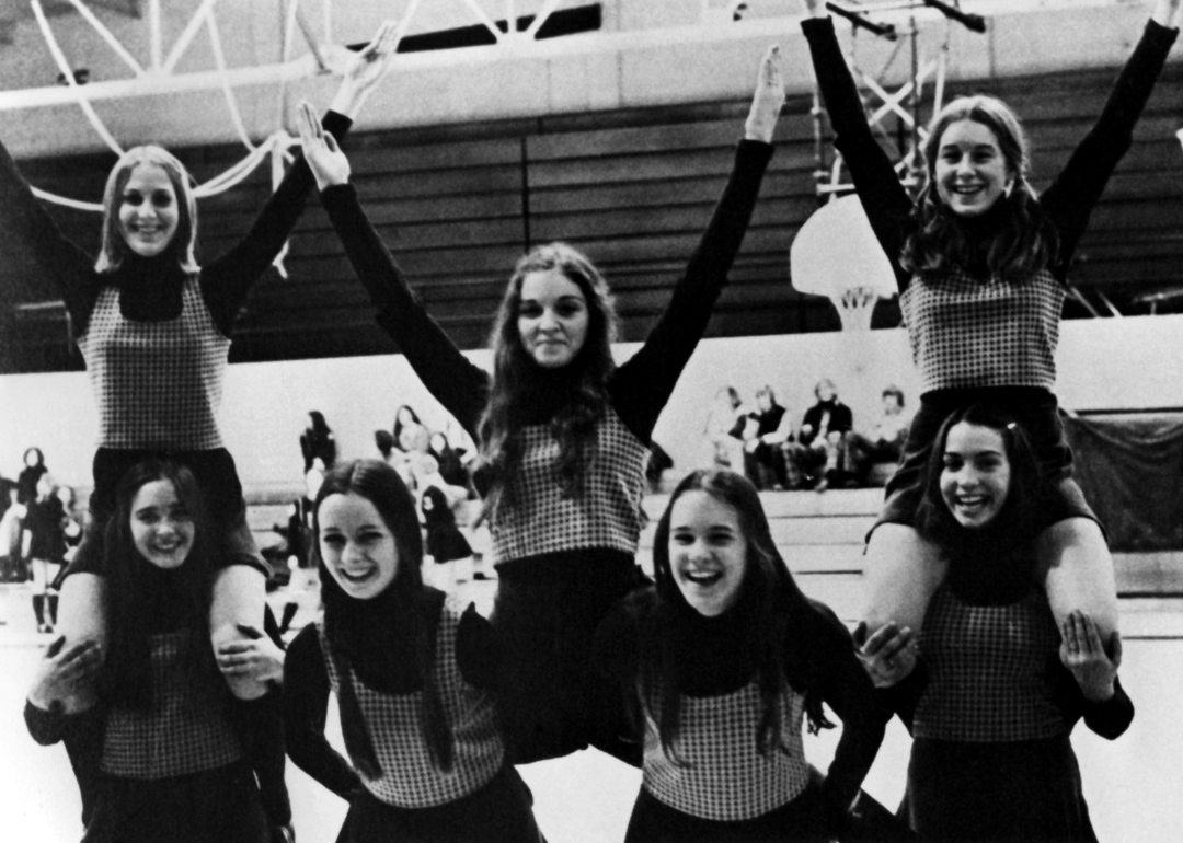 Madonna practices high school freshman cheerleaders.