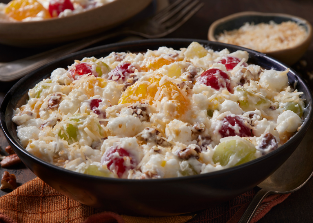 Ambrosia salad served in bowl.
