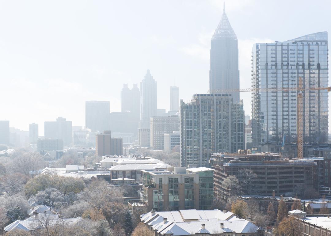 Snow covers downtown Atlanta.
