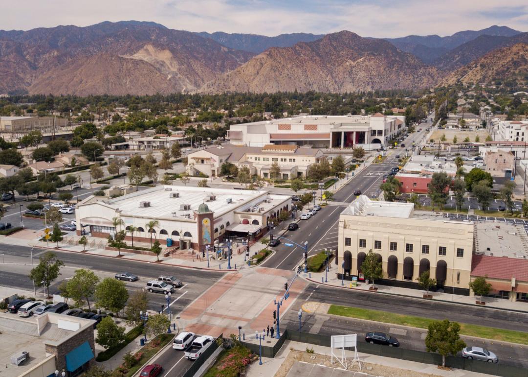Aerial view of downtown Azusa.