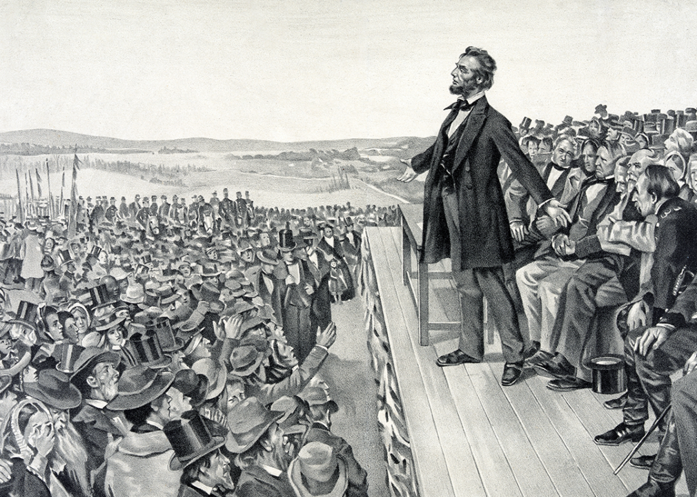 Lithograph titled, Lincoln’s Address At The Dedication Of The Gettysburg National Cemetery.