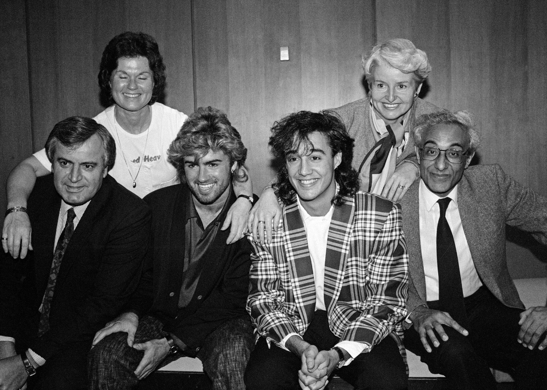 Jack Michael, Lesley Michael, George Michael, Andrew Ridgeley, Jenny Ridgeley and Albert Ridgeley pose before China tour.