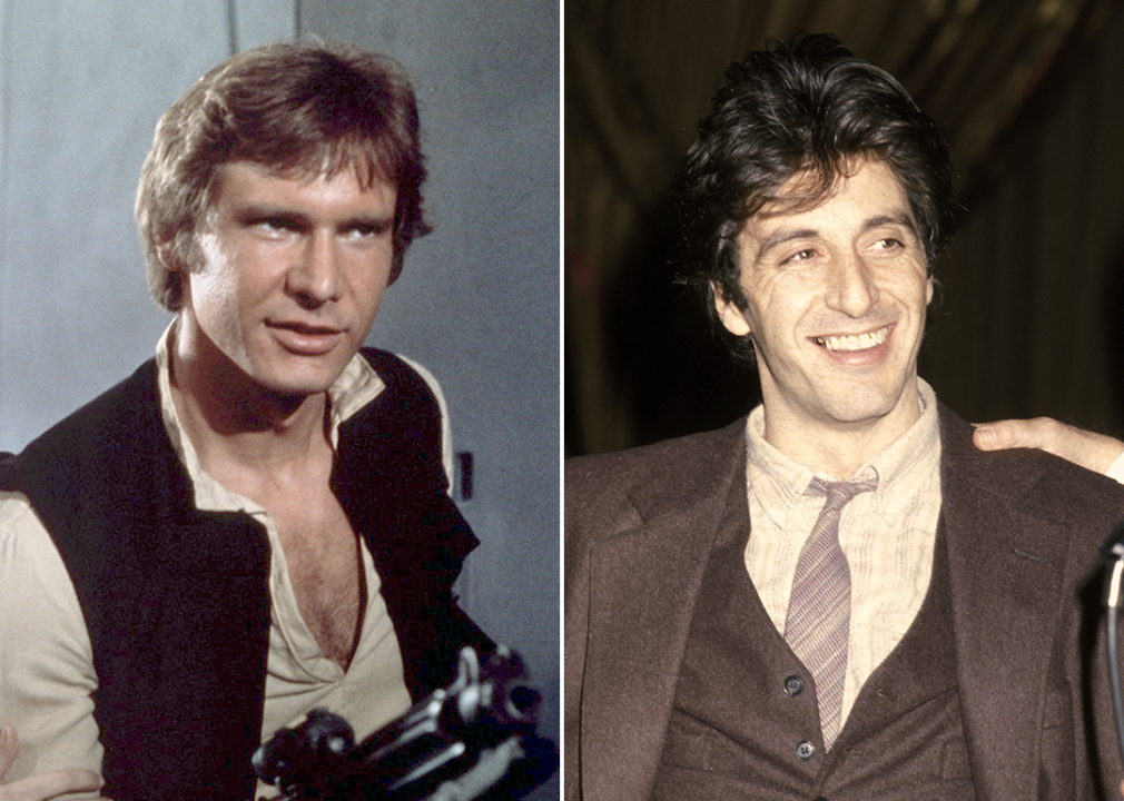 On left, Harrison Ford as Han Solo; on right, Al Pacino in 1978.