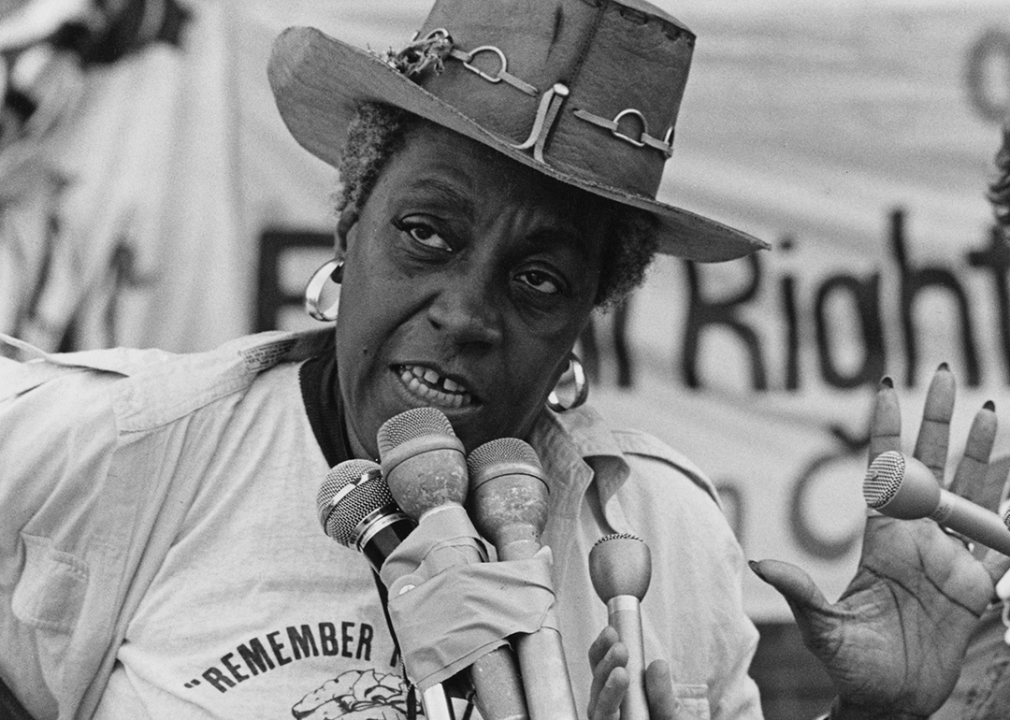 Florynce Kennedy speaks at a Women’s Day Rally in Boston.