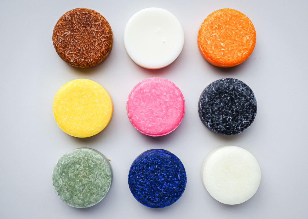 Colorful round solid shampoo bars