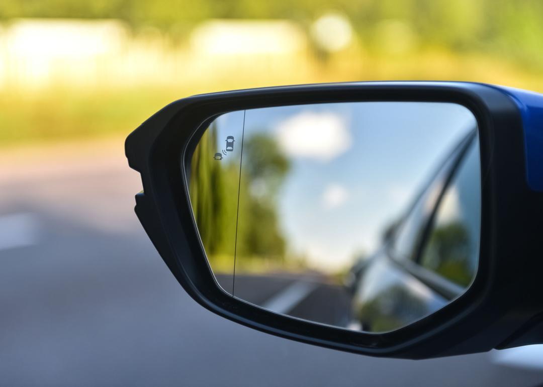 Car mirror with blind spot warning