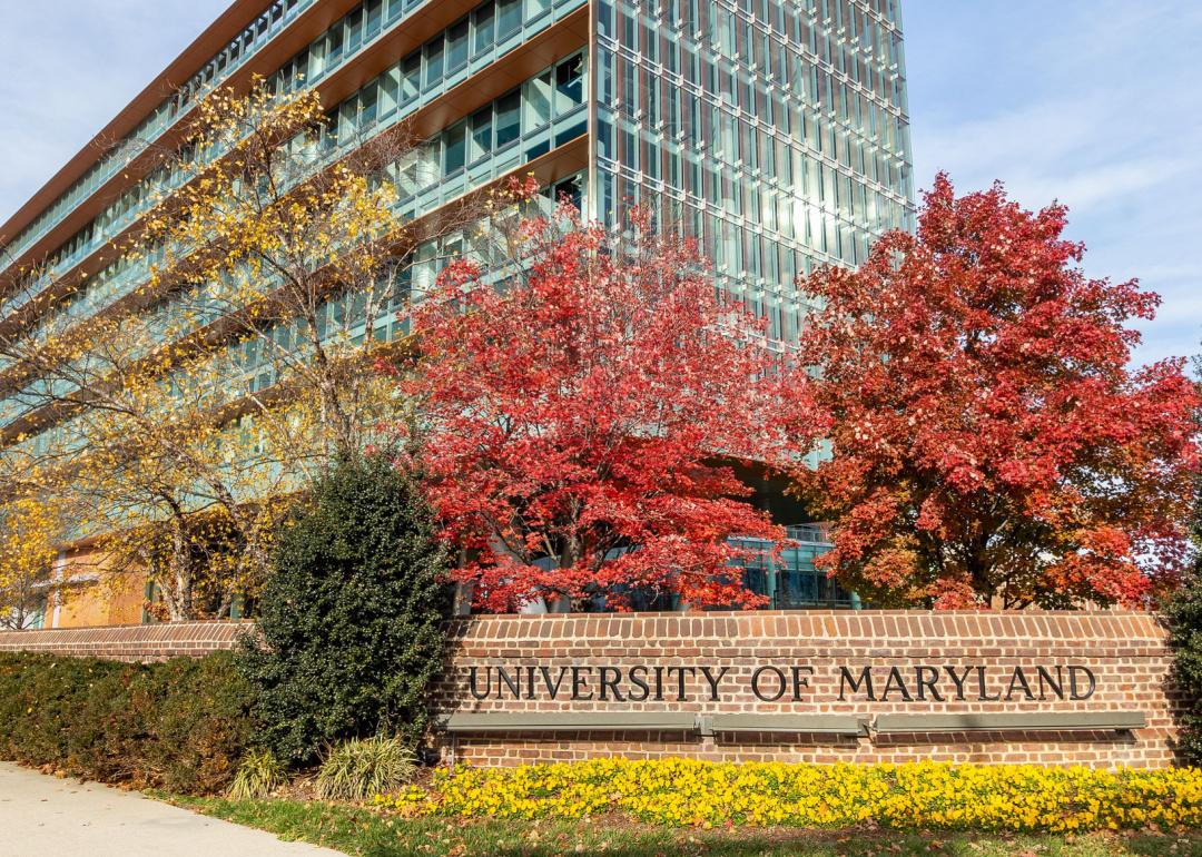 University of Maryland entrance sign on campus.