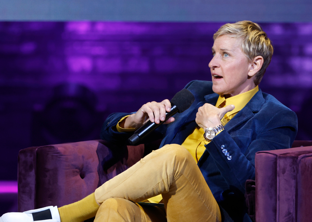 Ellen DeGeneres speaks onstage during the Michelle Obama: The Light We Carry Tour.