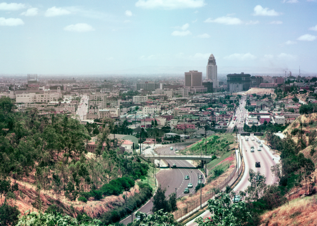 Aerial city view with freeway