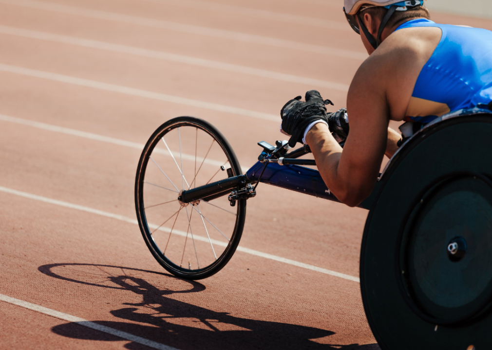 Wheelchair racer on track stadium