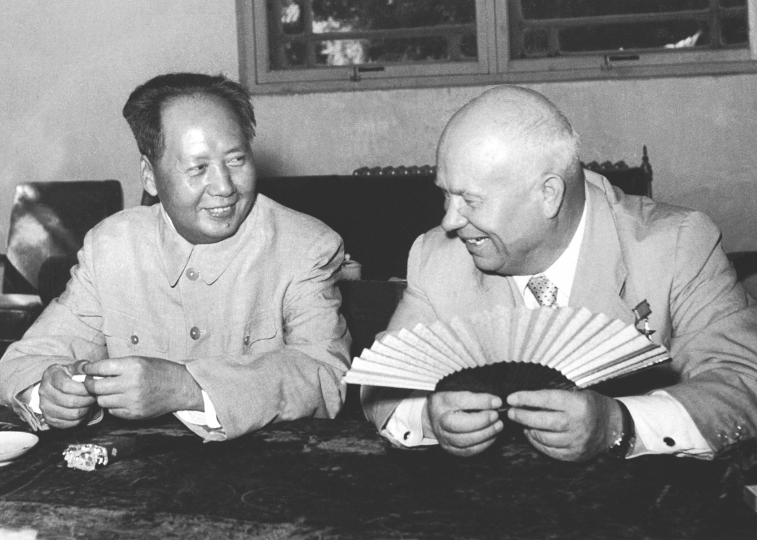 Nikita Khrushchev and Mao Zedong at meeting in Beijing