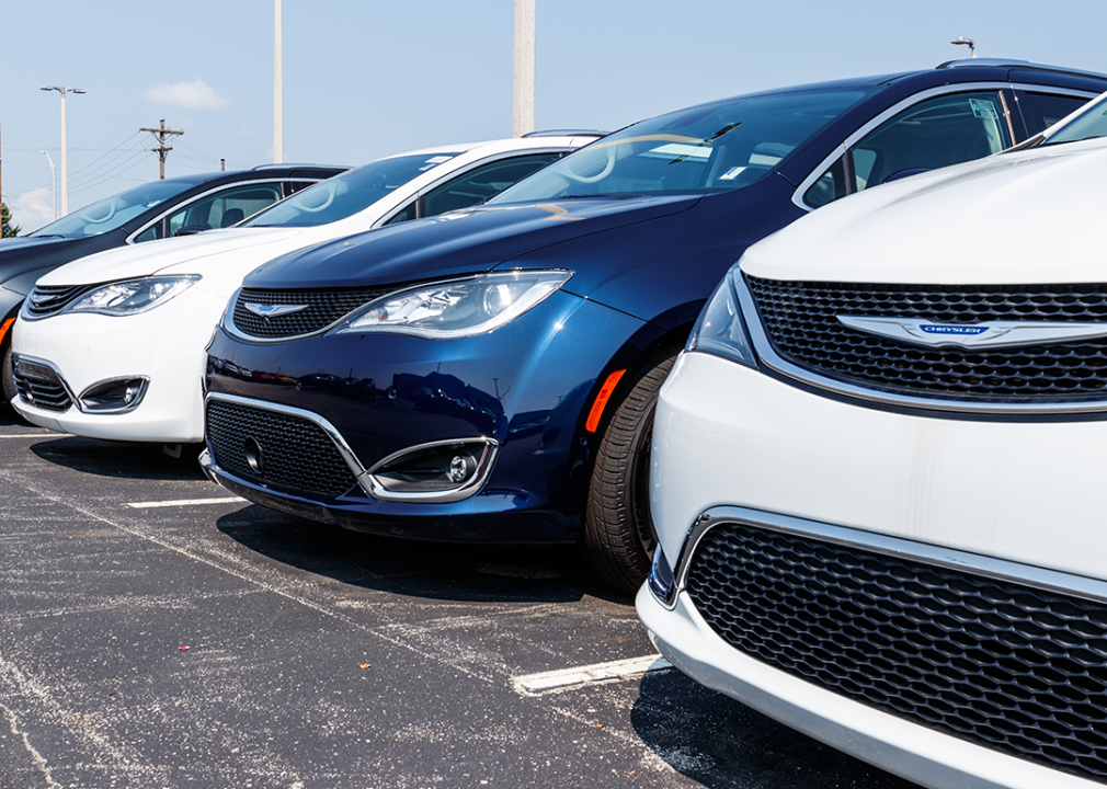 Chrysler vehicles on display at a dealership.