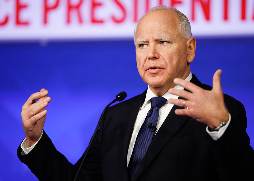 Tim Walz speaks during a debate.