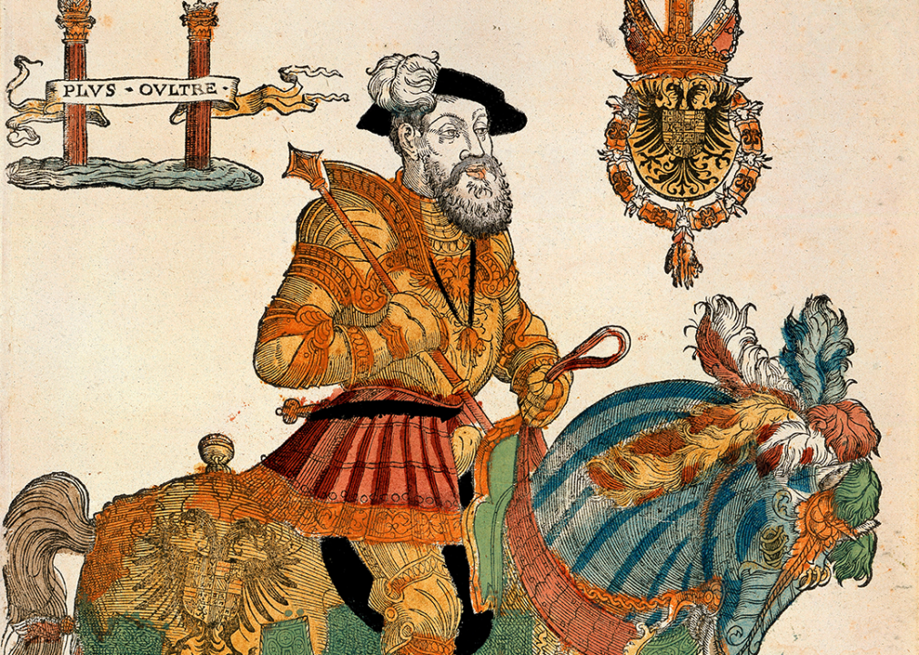 Illustration of Charles V on horse.