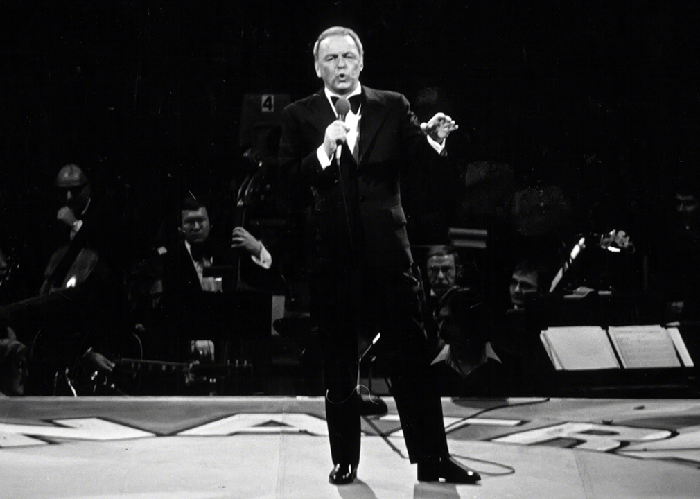 Frank Sinatra performing at Madison Square Garden during the televised concert 