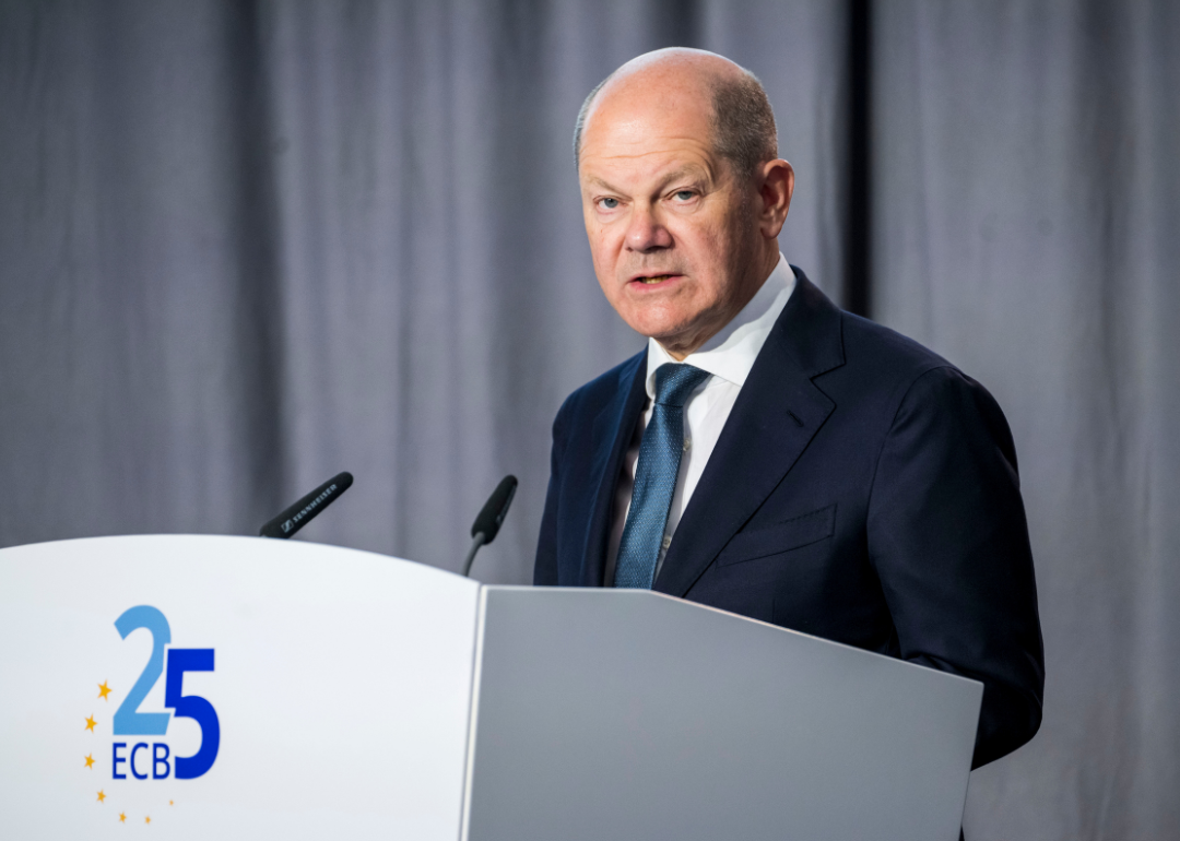 German Cancellor Olaf Scholz speaks at 25th anniversary of the European Central Bank.