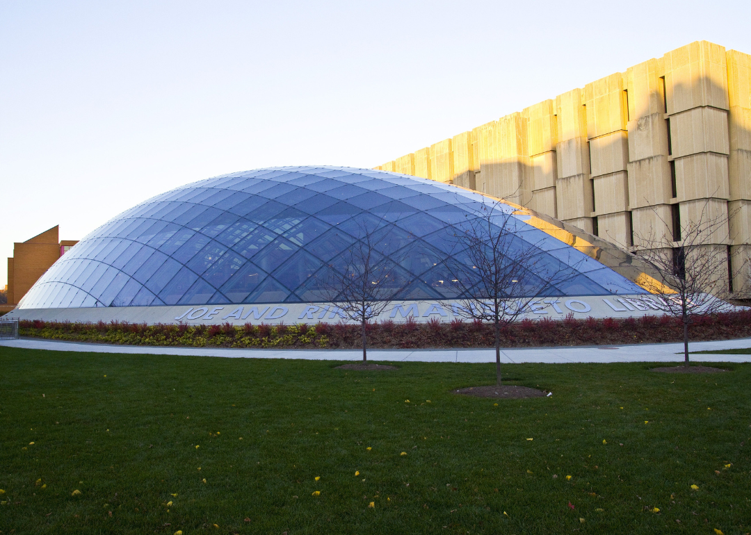 Exterior of elliptical glass dome at Mansueto Library