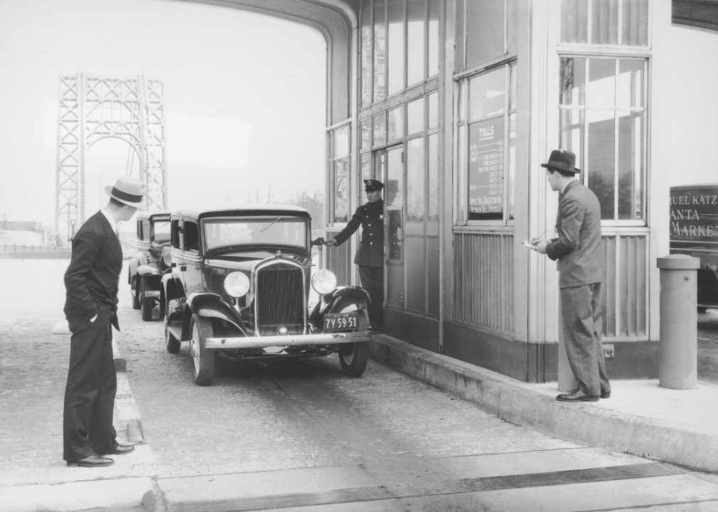 Car at tollbooth of a New York Bridge