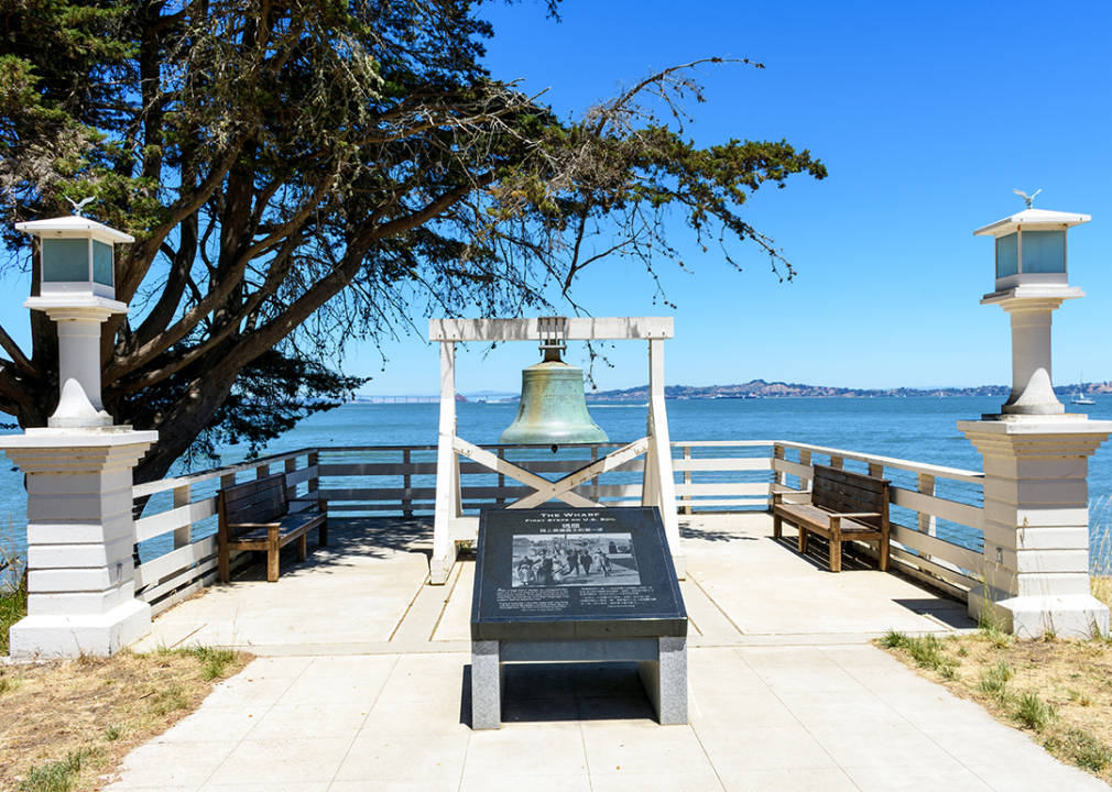 The historic bell memorial at Angel Island Immigration Station.