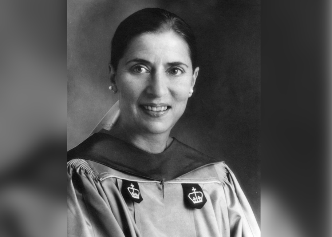 Portait of Ruth Bader Ginsberg in Columbia academic regalia.