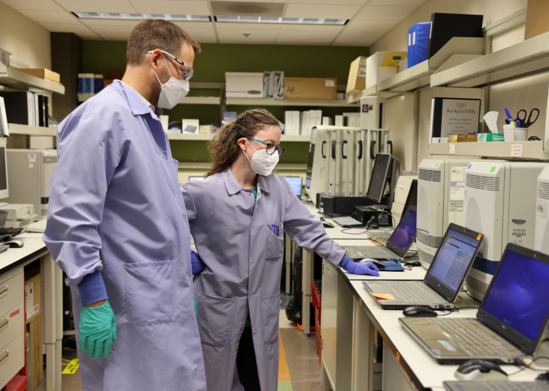 Two research scientists at work in lab